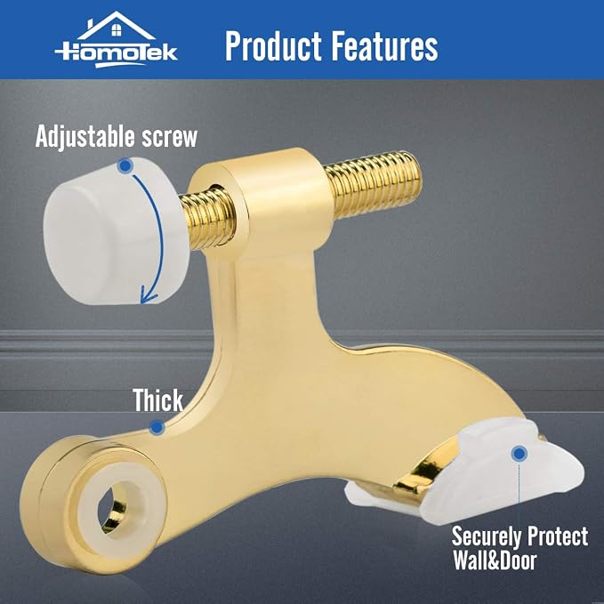 HOMOTEK 2 Pack Hinge Pin Bright Brass Door Stopper, Adjustable Deluxe Heavy
