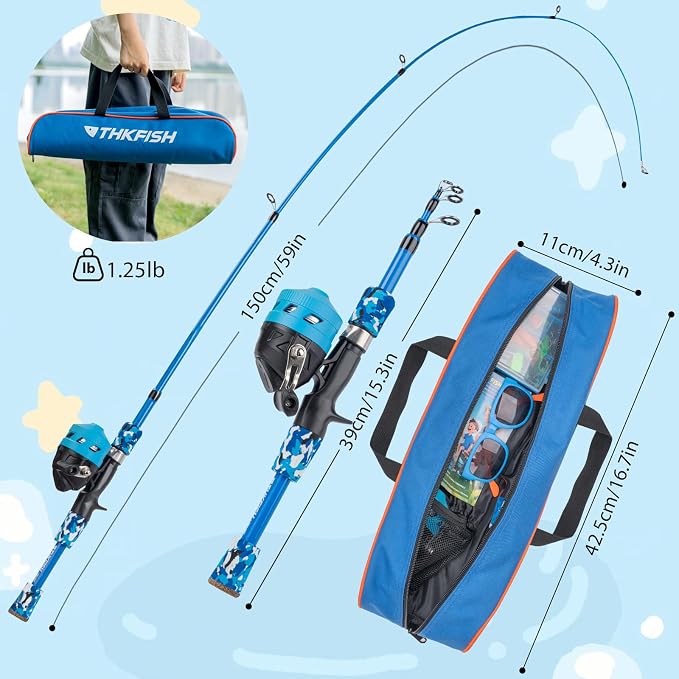 Kids Fishing Pole Set, Telescopic Fishing Rod Reel Combo Kids Starter Kit