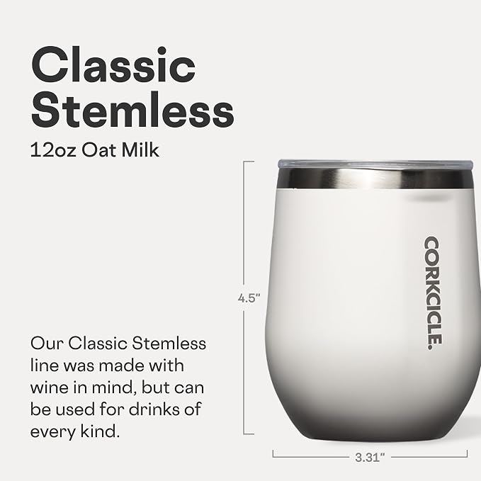 Corkcicle Stemless Wine Tumbler - Keeps Drinks Cold for 6 Hours - Triple-Insulated Stainless Steel - Non-Slip Base - Summer Drinkware Gift - Keeps Drinks Ice Cold - 12 oz - Oat Milk