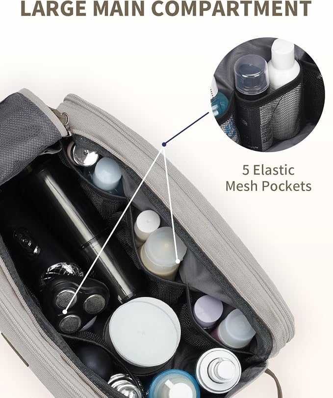 WANDF Toiletry Bag for Men Travel Toiletry Organizer Canvas and Leather Dopp