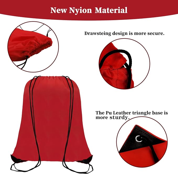 60 Pieces Red Drawstring Backpack Bags Sports Sackpack Bulk Cinch Gym Bag