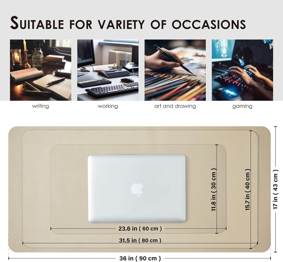 Compact Leather Desk Mat - Small Non-Slip PU Desk Pad for Office and Home - Ideal for Large Mouse Pad and Small Desk Mats on Top of Desks (Champagne Gold,23.6"x 11.8")