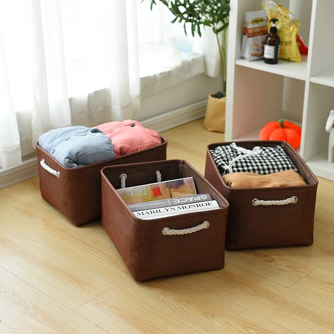 TheWarmHome Decorative Basket Rectangular Fabric Storage Bin Organizer Basket