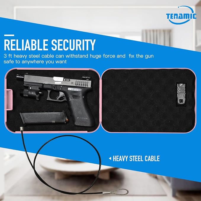 TENAMIC Pistol Safe, Portable Travel Gun Safe, Solid Steel Handgun Lock Box