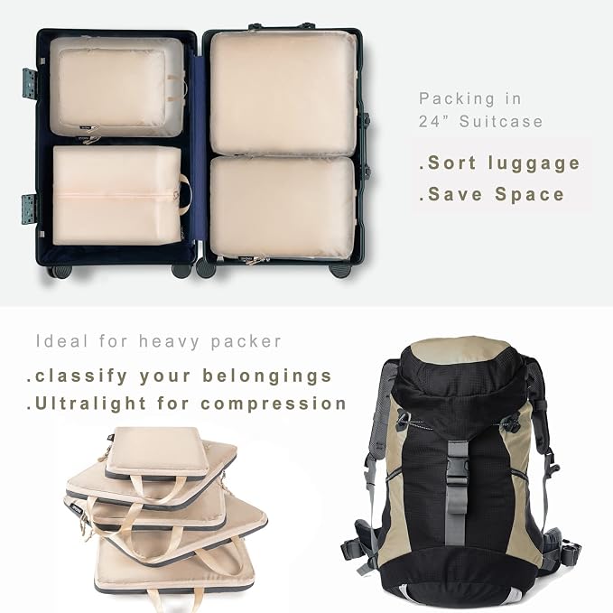 BAGAIL 6 Set Ultralight Compression Packing Cubes Packing Organizer