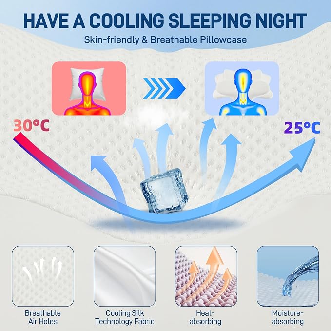 Cervical Neck Pillow for Sleeping, Dual Height Contour Memory Foam Pillow for