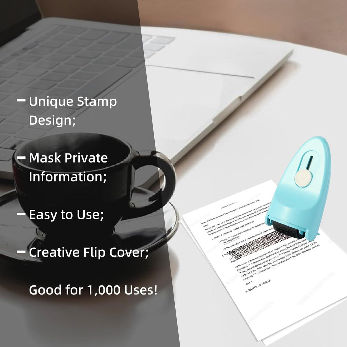 Identity Theft Protection Roller Security Stamp 2Packs - Guard Your ID with Refillable Ink, Built-in Cutter & Flip Cover Design, Compact Privacy Safety Tool for Document, Mail, etc. (Purple)
