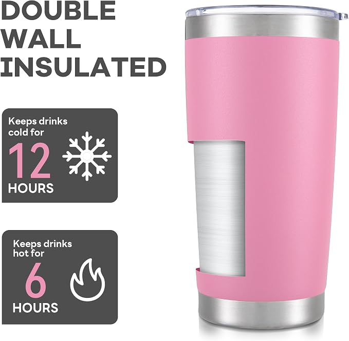 20 oz Tumbler with Lid Stainless Steel Insulated Tumblers Bulk Double Wall Vacuum Cups Powder Coated Travel Mug Keep Drinks Cold and Hot, Pink, 4 Pack