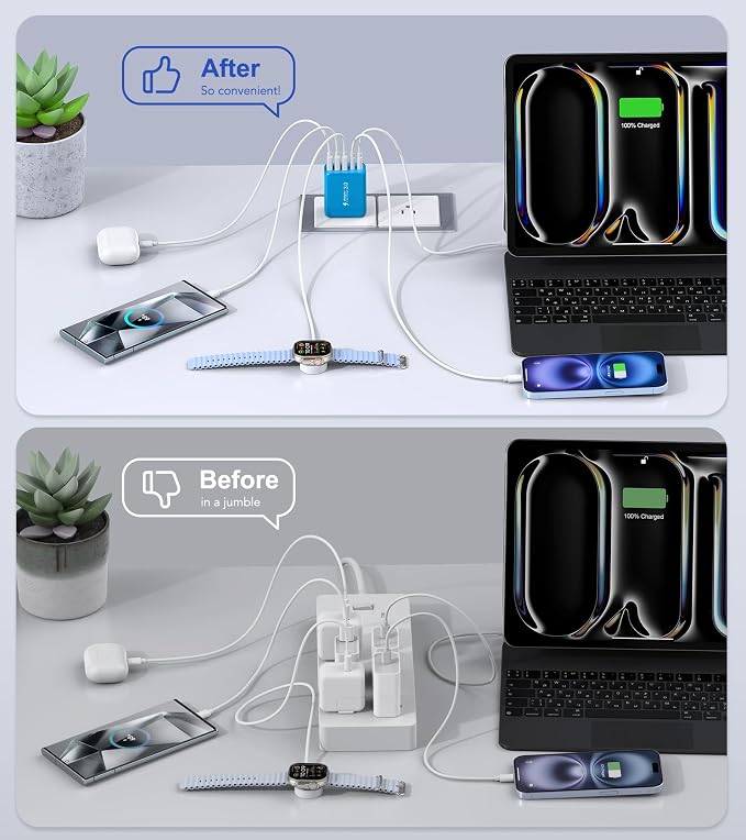 2-Pack USB C Wall Charger Block, 50W 5-Port C Charger Fast Charging Block PD