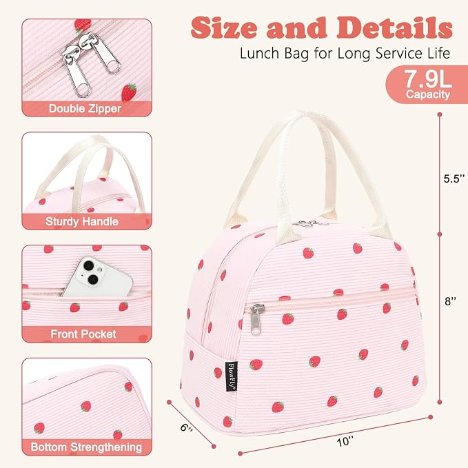 FlowFly Insulated Lunch Bag for Women – Corduroy Lunch Tote Box, Cute Cooler