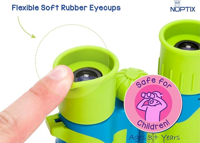 Binoculars for Kids, Girls or Boys Real Kids Binoculars in Vibrant Green Blue
