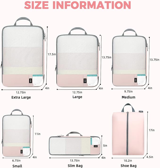 BAGAIL 6 Set/4 Set Lightweight Compression Packing Cubes