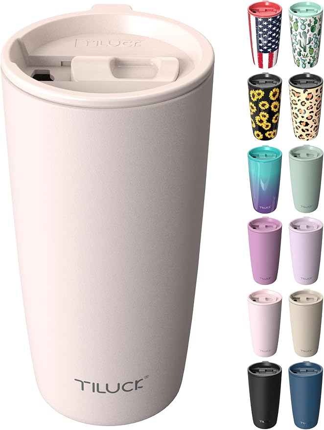 TILUCK 20 oz Insulated Tumbler with BPA-Free Lid, Stainless Steel Vacuum Travel Coffee Mug, Double Wall Coffee Tumbler（20oz，Matte SakuraPink）
