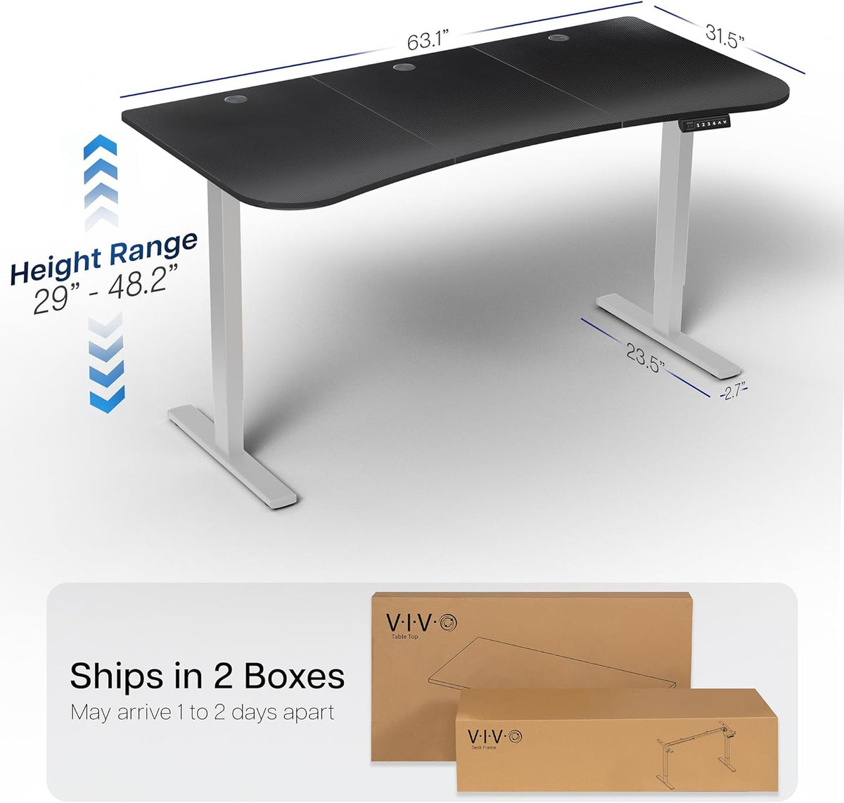 VIVO Electric 63 x 32 in Standing Desk, Memory Height Adjustment, 1B Series, Black Carbon Fiber Top Gray Frame, DESK-KIT-1G1R