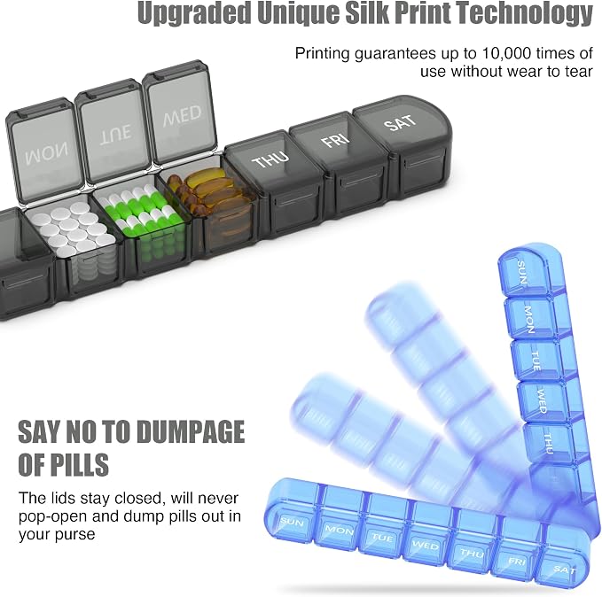 Extra Large Pill Organizer 3 Pack, XL Pill Box 7 Day, Weekly Pill Case