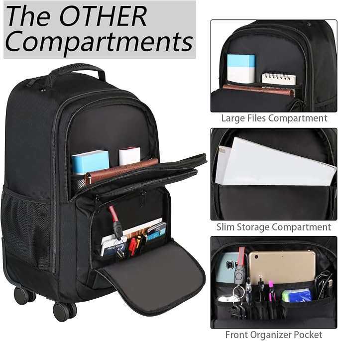 MATEIN Rolling Backpack with 4 Wheels, 17 inch Roller Travel Laptop Backpack