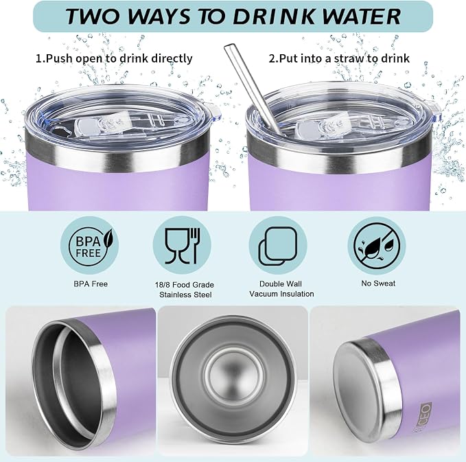 20oz Tumbler with Straw and Brush, Stainless Steel Vacuum Insulated tumbler