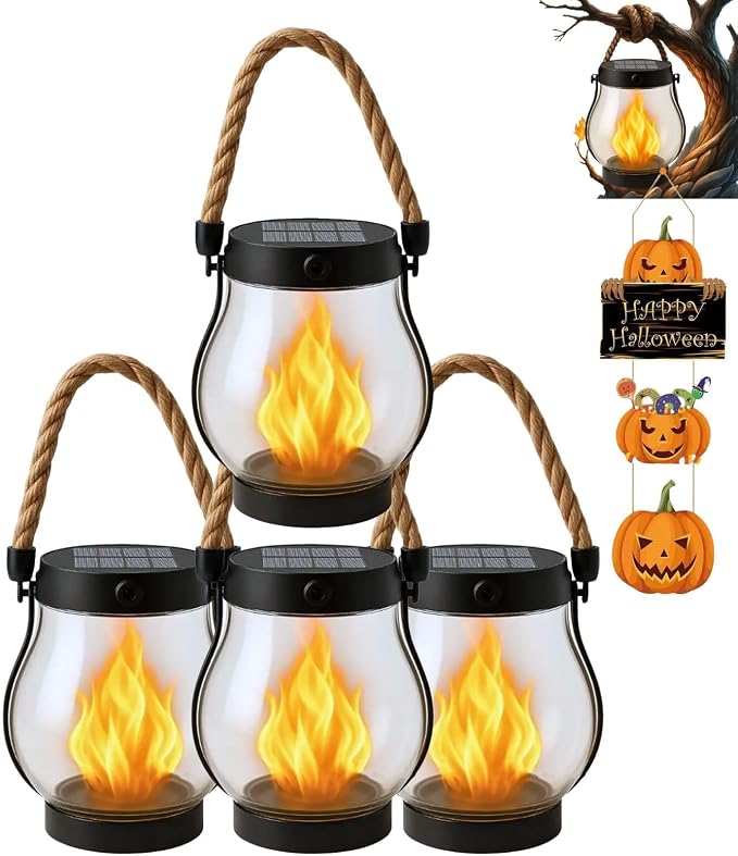 Solar Lantern Outdoor Lights, Flickering LED