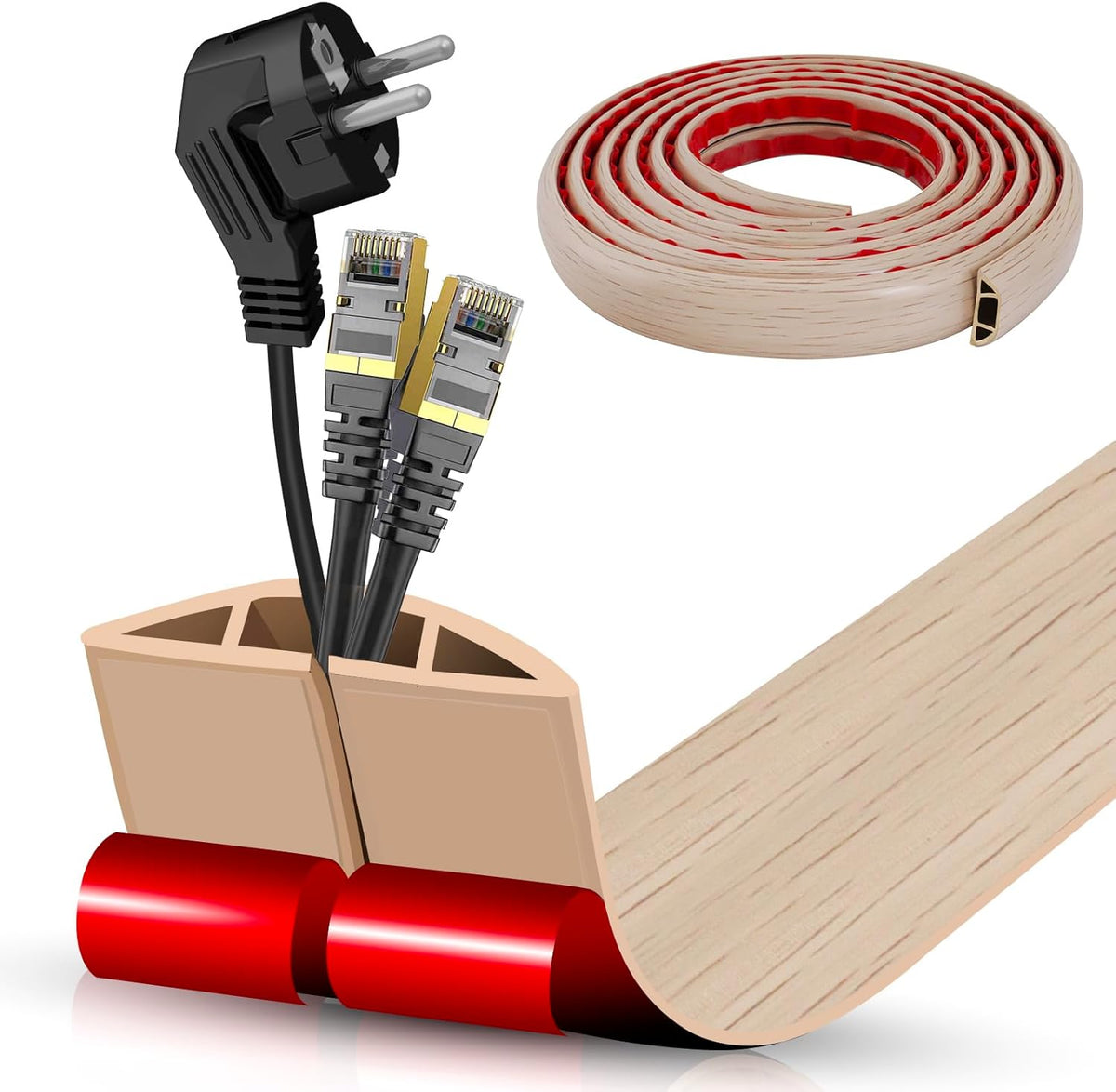 Floor Cord Cover Self Adhesive Cord Hider,10FT Cable Management, Extension Strip Protector for Wires, Prevent Cable Trips for Offices, Gyms, Exhibitions Cavity:0.51"(W) x 0.3"(H) Yellow Wood