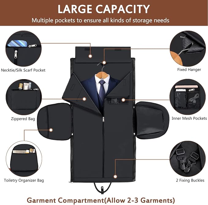 Garment Bag for Travel, Convertible Carry on Garment Duffel Bag for Men 3Pcs