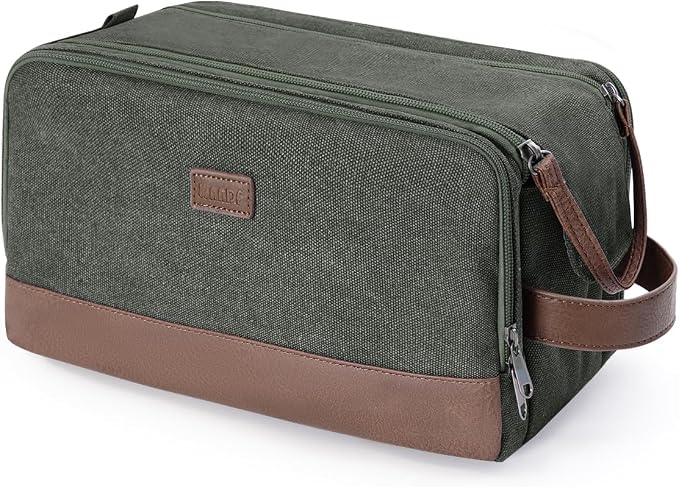WANDF Toiletry Bag for Men Travel Toiletry Organizer Canvas and Leather Dopp