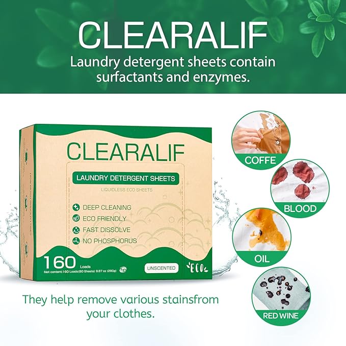 CLEARALIF Laundry Detergent Sheets up to 160 Loads, Laundry Detergent Strips