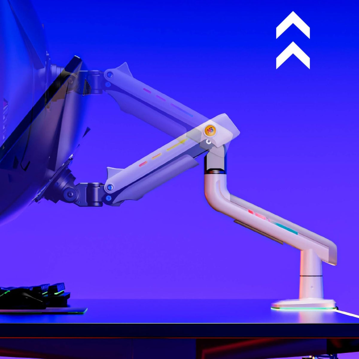 NB Gaming Monitor Arm or for 32 to 60 Inches Screen, Load up to 20 kg, VESA 75/100, RGB-Light, Heavy Duty, Multi Angle Adjustable, Premium Aluminum, White