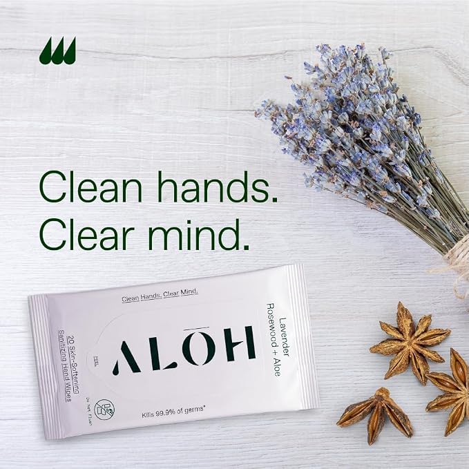 ALŌH Lavender Rosewood + Aloe Sanitizing Hand Wipes