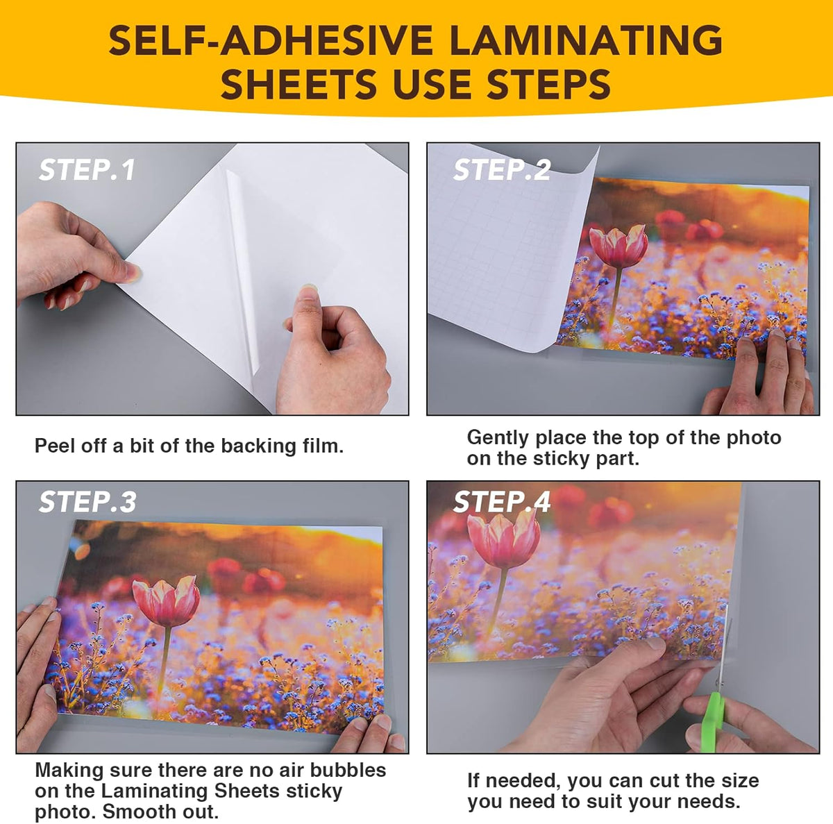 60 PCS Self-Adhesive Laminating Sheets, 9 x 12 Inches Self Adhesive Contact Paper, No Heat No Machine Needed Self Sealing Laminate Sheets