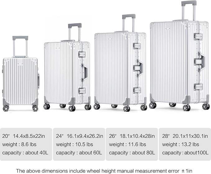 Metal All Aluminum Carry-on Luggage TSA Customs Lock Zipperless Silent Rotary