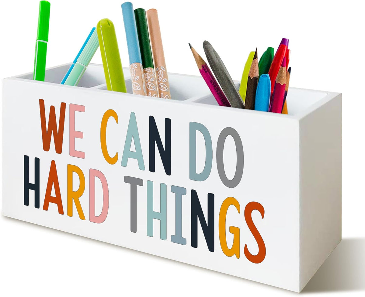 We Can Do Hard Things Pen Holder Pencil Organizer for Classroom School Psychologist Office Desk Pen Holders, Inspirational Pen Holder for Speech Therapy Desk Decor
