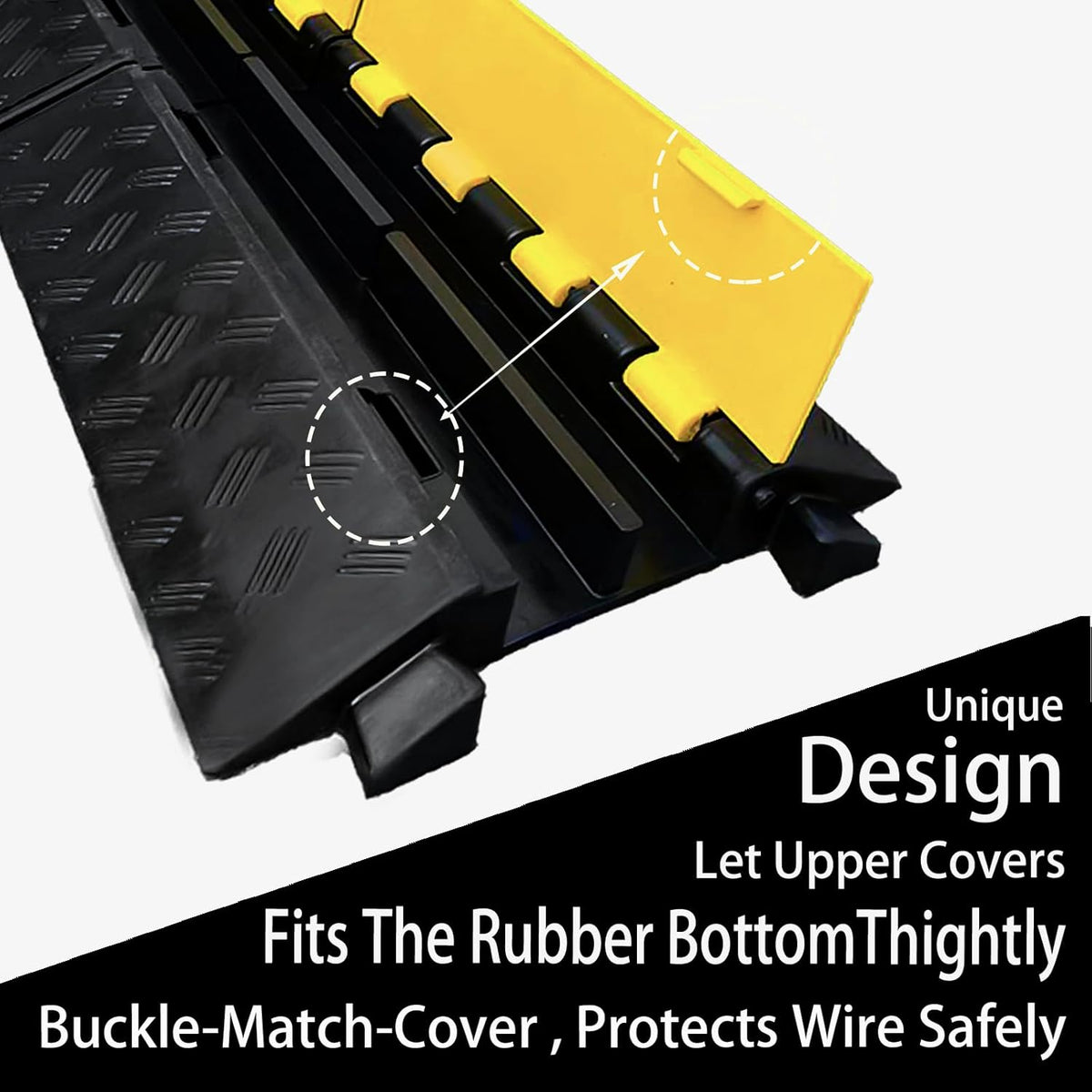 Foldable 2 Channel Rubber Cable Protector, 22000Lbs Load Capacity Wire Hose Pipe Hider Protective Ramp, Driveway Traffic Speed Bump for Asphalt Concrete Gravel Driveway Indoor Outdoor (1PACK)