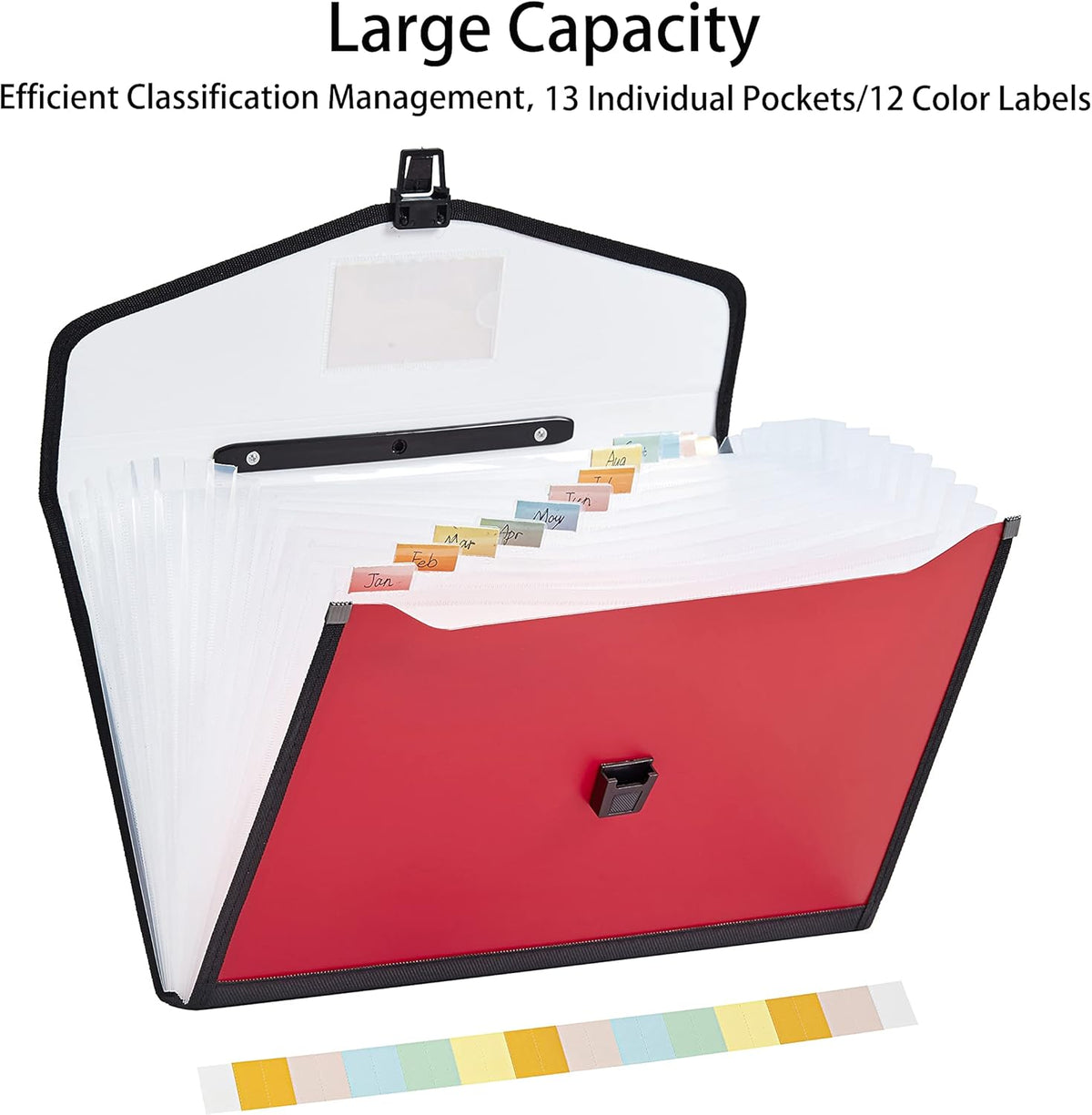 Legal Size 13-Pockets Expanding File Folder with Handle, Plastic Accordion Filling File Folder Expandable Monthly Portable Paper Document Organizer for Office School & Home (Red)