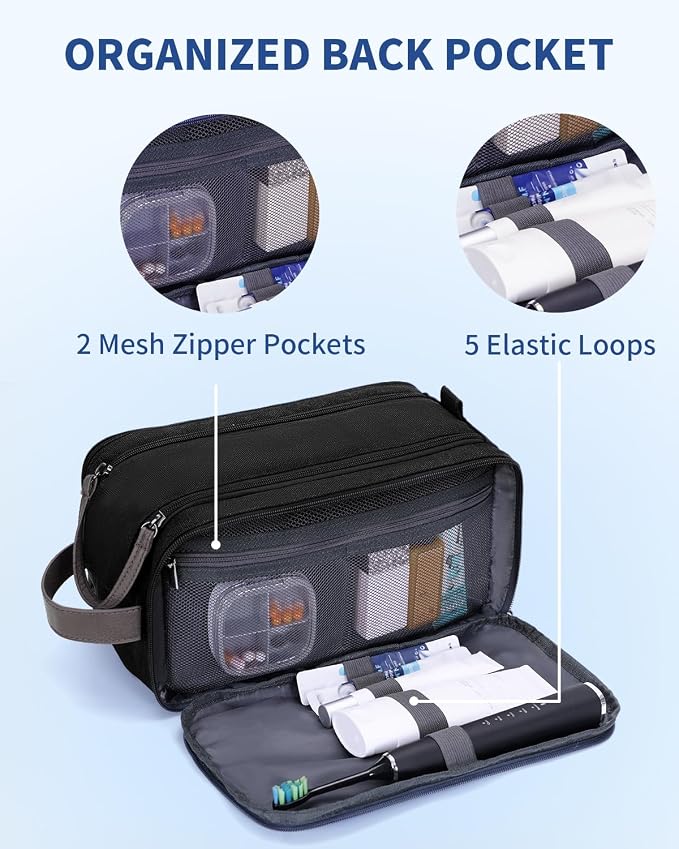 WANDF Toiletry Bag for Men Travel Toiletry Organizer Canvas and Leather Dopp