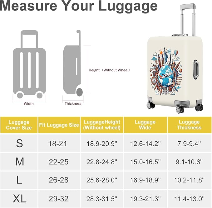 ANNA QUEEN Travel Around the World Luggage Cover, Colorful Landmark Suitcase