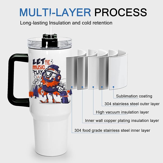 sweet grain Sublimation Tumblers 40 oz with Handle(4 Pack) - Stainless Steel Double Wall Vacuum Insulated Large Tumbler Bulk with Removable Handle and Straw - Black & White Handle