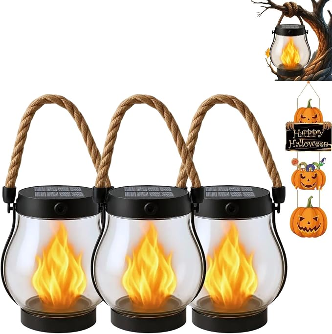 Solar Lantern Outdoor Lights, Flickering LED