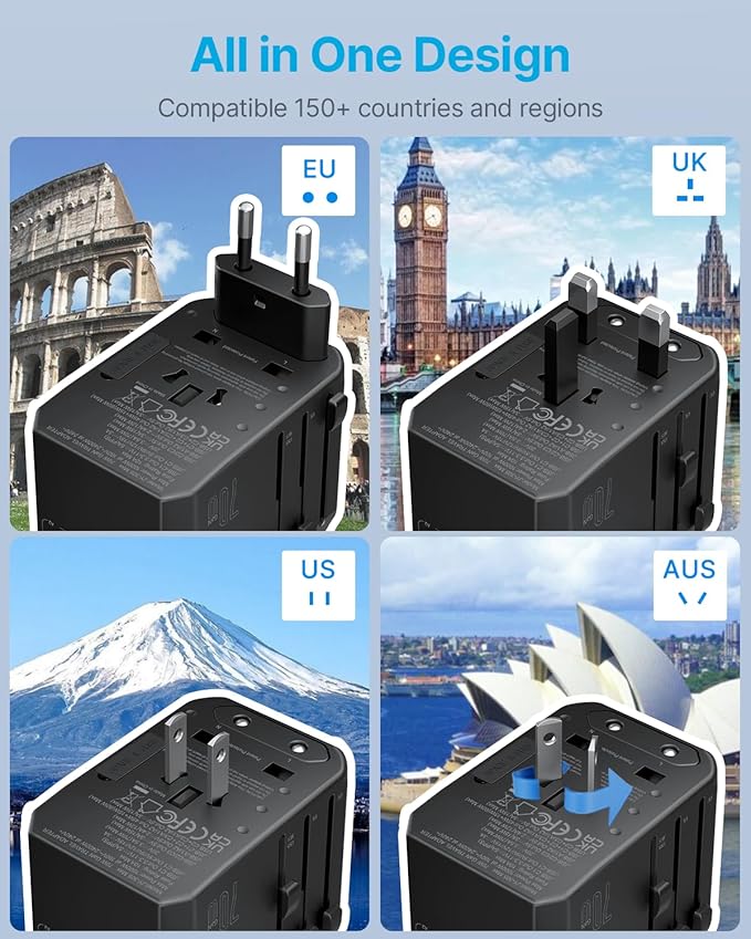 Universal Travel Adapter, VINTAR 70W GaN International Power Adapter