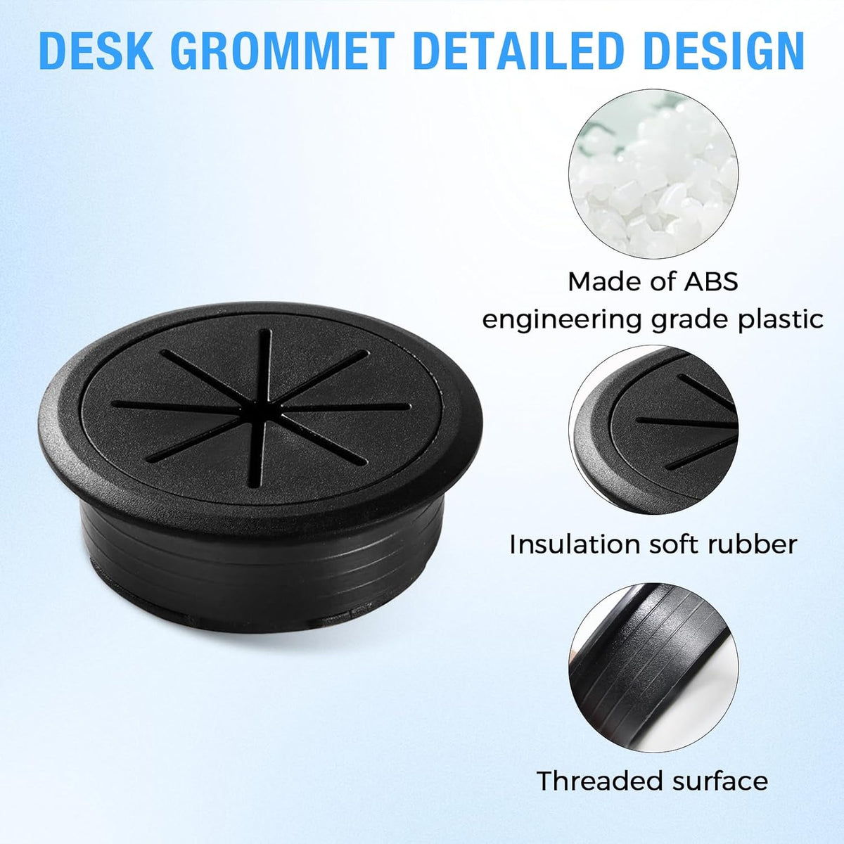 Desk Grommet 2-3/8" (60 mm), Desk Hole Cover for Cables White, Cable Grommet ABS Plastic, Desk Hole Grommet for Office and Home Table Cable, Detachable & Flexible Cable Cord Organizer-4 Pcs