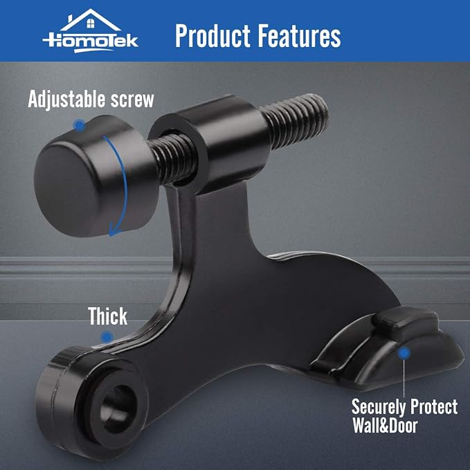 HOMOTEK 2 Pack Hinge Pin Black Door Stopper, Adjustable Deluxe Heavy Duty Door