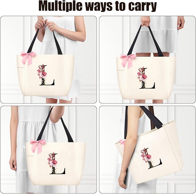 Vavabox Tote Bag, A-Z Initial Monogrammed Waterproof Tote Bag, Bridesmaid Gifts