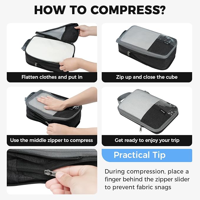 BAGAIL 6 Set/4 Set Lightweight Compression Packing Cubes