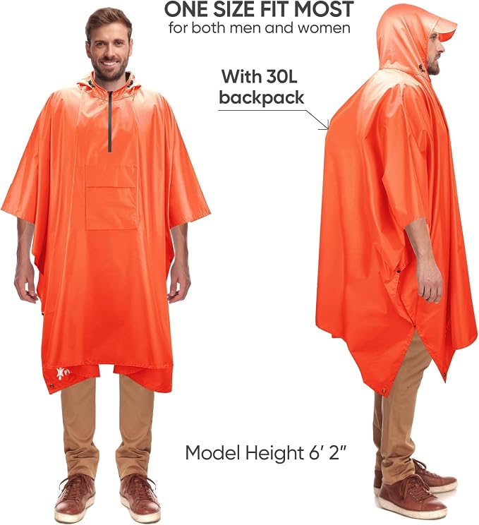 PTEROMY Hooded Rain Poncho for Adult