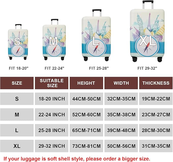 WUJIAONIAO Travel Luggage Cover Baggage Suitcase Cover Protector Skins 18-32
