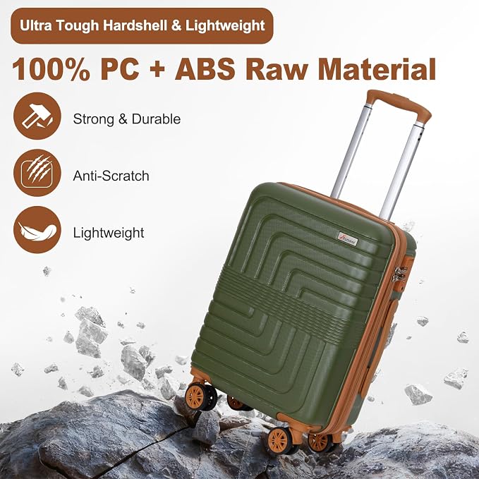 Romswi Luggage Sets 3 Piece Expandable PC+ABS Suitcases, Durable Hardshell