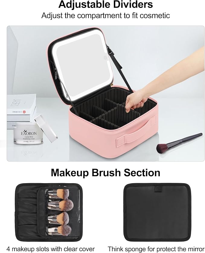 Chomeiu Makeup Bag with LED Mirror, Cute Cosmetic Bags Birthday Gifts
