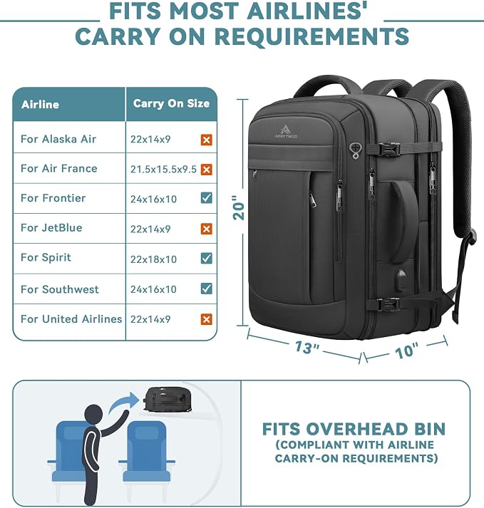 Travel Backpack, 50L Expandable Extra Large Laptop Backpack, Carry On Backpack