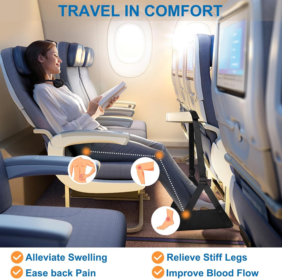 Airplane Foot Hammock （ Memory Foam） 2 in 1 Removable Support Pad， Portable Desk Footrest Hammock， Perfect Long Flight Travel Essentials， Foot Rest for Plane Travel Foot Leg Rest
