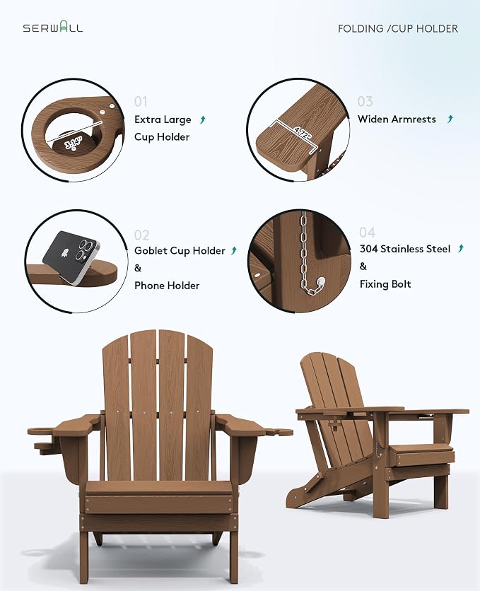 SERWALL Adirondack Chair with Cup Holders