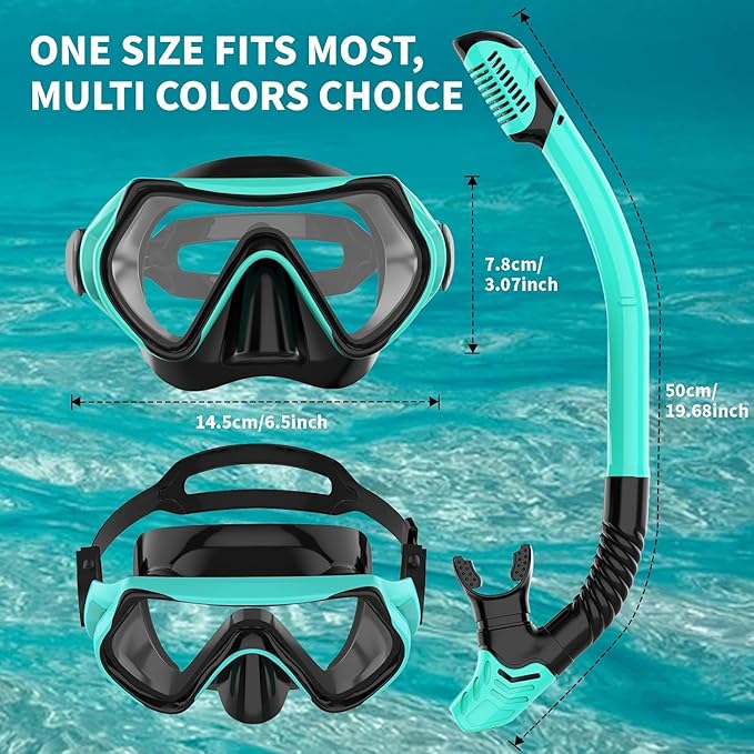 Snorkeling Gear for Adults, JRing Snorkel Mask Set with 180 Degree Tempered Glass Anti Fog Goggles Scuba Dry Top Snorkel for Swimming, Scuba Diving Mask for Men Women